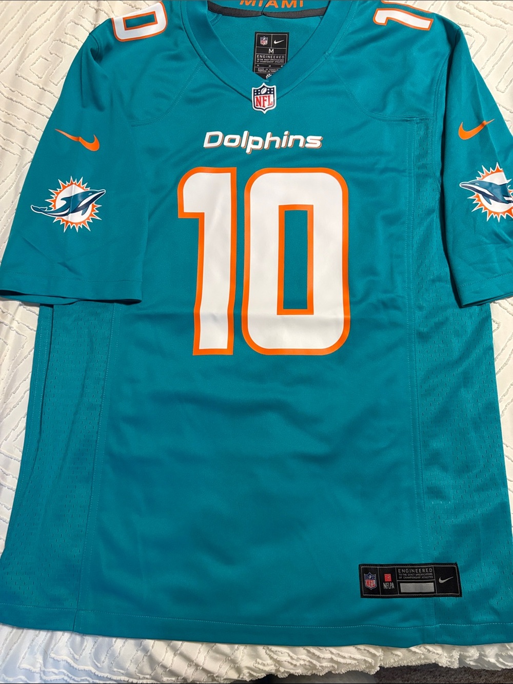 Nike Dolphins Teal #10 Hill Football Jersey with Orange and White Accents